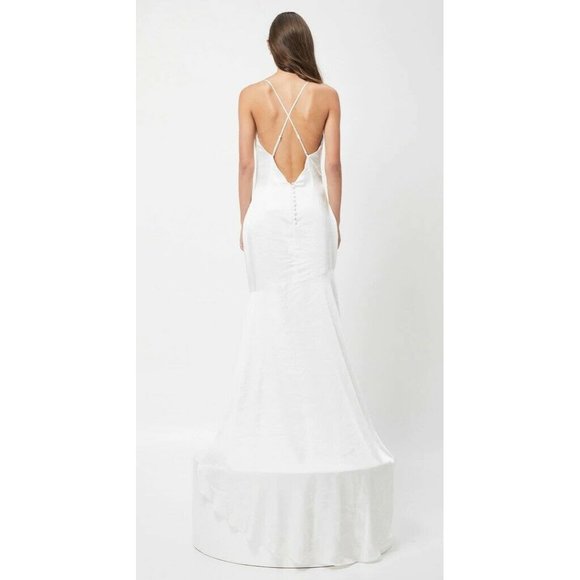 ELLIATT Skylar Dress White Satin Long Open Back Bride Wedding S NWT $220 - Picture 4 of 5